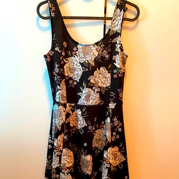 H&M Dresses Hm Divided Black Floral Skater Dress Poshmark